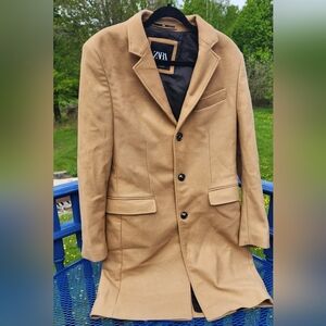 Zara Italian Wool Blend Coat Camel Color Size M Excellent Condition